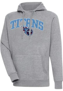 Antigua Tennessee Titans Mens Grey Chenille Logo Victory Long Sleeve Hoodie