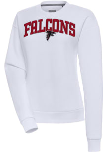 Antigua Atlanta Falcons Womens White Chenille Logo Victory Crew Sweatshirt