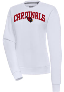 Antigua Arizona Cardinals Womens White Chenille Logo Victory Crew Sweatshirt