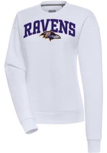 Antigua Baltimore Ravens Womens White Chenille Logo Victory Crew Sweatshirt