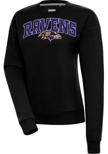 Antigua Baltimore Ravens Womens Black Chenille Logo Victory Crew Sweatshirt