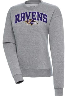 Antigua Baltimore Ravens Womens Grey Chenille Logo Victory Crew Sweatshirt