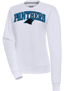 Antigua Carolina Panthers Womens White Chenille Logo Victory Crew Sweatshirt