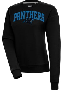 Antigua Carolina Panthers Womens Black Chenille Logo Victory Crew Sweatshirt