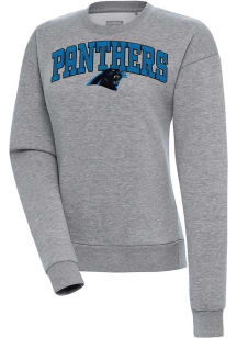 Antigua Carolina Panthers Womens Grey Chenille Logo Victory Crew Sweatshirt