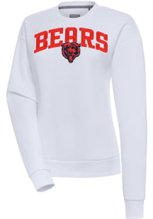Antigua Chicago Bears Womens White Chenille Logo Victory Crew Sweatshirt