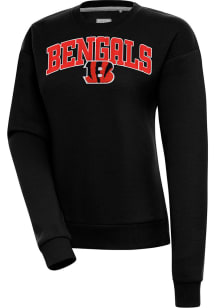 Antigua Cincinnati Bengals Womens Black Chenille Logo Victory Crew Sweatshirt
