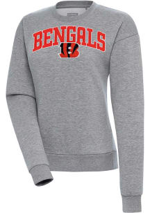 Antigua Cincinnati Bengals Womens Grey Chenille Logo Victory Crew Sweatshirt