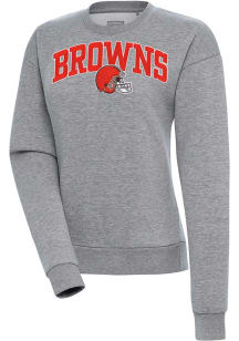 Antigua Cleveland Browns Womens Grey Chenille Logo Victory Crew Sweatshirt
