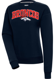 Antigua Denver Broncos Womens Navy Blue Chenille Logo Victory Crew Sweatshirt