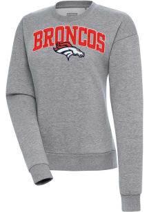 Antigua Denver Broncos Womens Grey Chenille Logo Victory Crew Sweatshirt