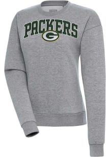 Antigua Green Bay Packers Womens Grey Chenille Logo Victory Crew Sweatshirt