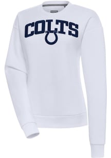Antigua Indianapolis Colts Womens White Chenille Logo Victory Crew Sweatshirt