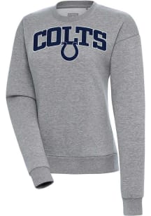 Antigua Indianapolis Colts Womens Grey Chenille Logo Victory Crew Sweatshirt