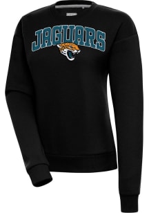 Antigua Jacksonville Jaguars Womens Black Chenille Logo Victory Crew Sweatshirt