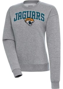 Antigua Jacksonville Jaguars Womens Grey Chenille Logo Victory Crew Sweatshirt