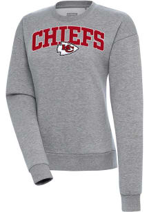 Antigua Kansas City Chiefs Womens Grey Chenille Logo Victory Crew Sweatshirt