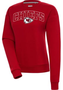 Antigua Kansas City Chiefs Womens Red Chenille Logo Victory Crew Sweatshirt