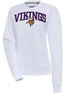 Antigua Minnesota Vikings Womens White Chenille Logo Victory Crew Sweatshirt