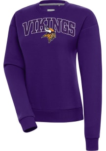 Antigua Minnesota Vikings Womens Purple Chenille Logo Victory Crew Sweatshirt