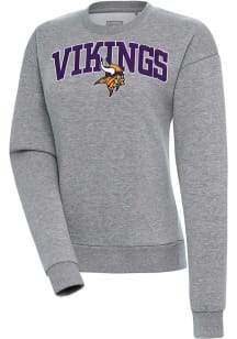 Antigua Minnesota Vikings Womens Grey Chenille Logo Victory Crew Sweatshirt