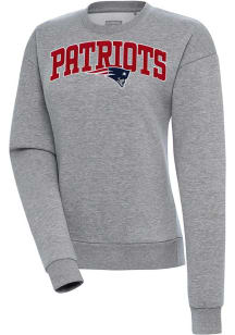 Antigua New England Patriots Womens Grey Chenille Logo Victory Crew Sweatshirt