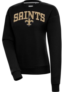 Antigua New Orleans Saints Womens Black Chenille Logo Victory Crew Sweatshirt