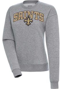 Antigua New Orleans Saints Womens Grey Chenille Logo Victory Crew Sweatshirt