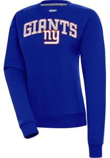 Antigua New York Giants Womens Blue Chenille Logo Victory Crew Sweatshirt
