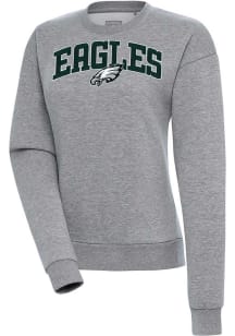 Antigua Philadelphia Eagles Womens Grey Chenille Logo Victory Crew Sweatshirt