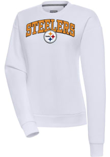 Antigua Pittsburgh Steelers Womens White Chenille Logo Victory Crew Sweatshirt