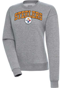 Antigua Pittsburgh Steelers Womens Grey Chenille Logo Victory Crew Sweatshirt