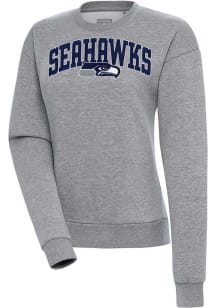 Antigua Seattle Seahawks Womens Grey Chenille Logo Victory Crew Sweatshirt