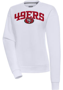 Antigua San Francisco 49ers Womens White Chenille Logo Victory Crew Sweatshirt
