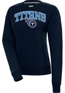 Antigua Tennessee Titans Womens Navy Blue Chenille Logo Victory Crew Sweatshirt