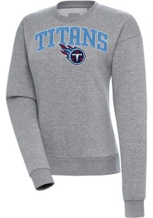 Antigua Tennessee Titans Womens Grey Chenille Logo Victory Crew Sweatshirt