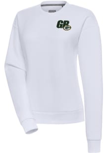 Antigua Green Bay Packers Womens White Chainstitch Victory Crew Sweatshirt