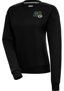Antigua Green Bay Packers Womens Black Chainstitch Victory Crew Sweatshirt
