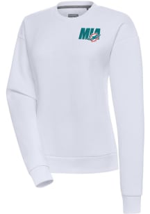 Antigua Miami Dolphins Womens White Victory Crew Sweatshirt