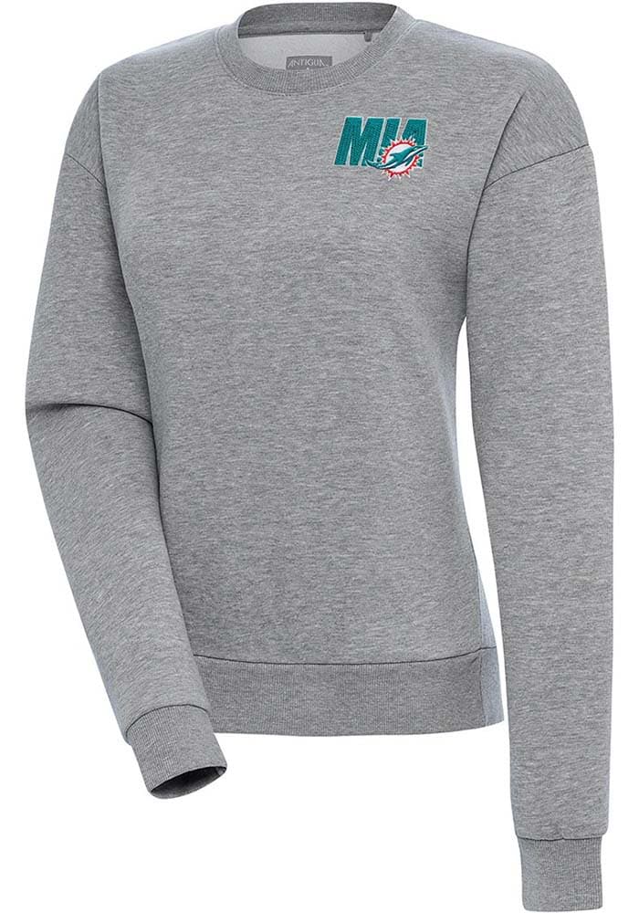 Antigua Miami Dolphins Women's Grey Victory Crew Sweatshirt, Grey, 65% Cotton / 35% POLYESTER, Size S, Rally House