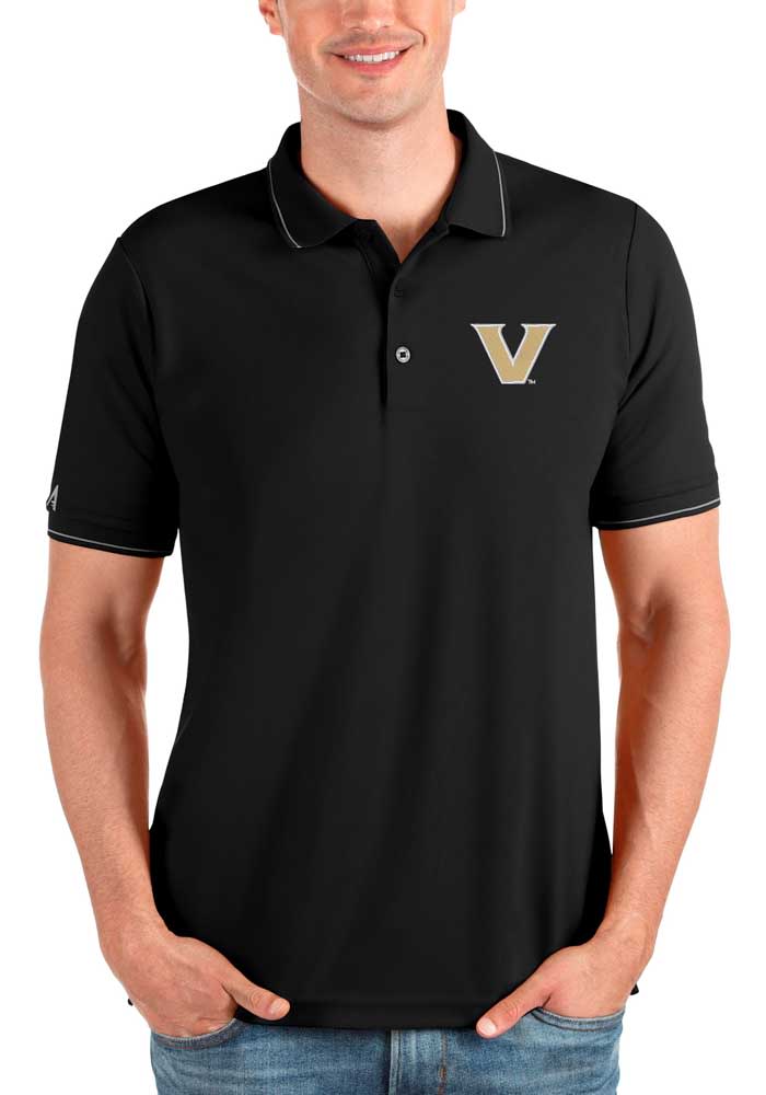 Antigua Vanderbilt Commodores Mens Black Affluent Short Sleeve Polo