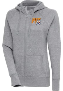 Antigua Pittsburgh Steelers Womens Grey Victory Long Sleeve Full Zip Jacket