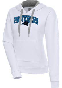 Antigua Carolina Panthers Womens White Chenille Logo Victory Long Sleeve Pullover
