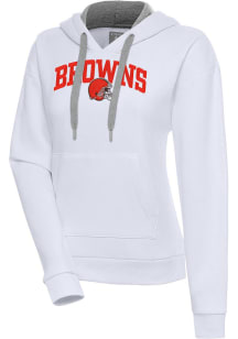 Antigua Cleveland Browns Womens White Chenille Logo Victory Long Sleeve Pullover