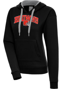 Antigua Cleveland Browns Womens Black Chenille Logo Victory Long Sleeve Pullover