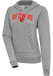 Antigua Cleveland Browns Womens Grey Chenille Logo Victory Long Sleeve Pullover