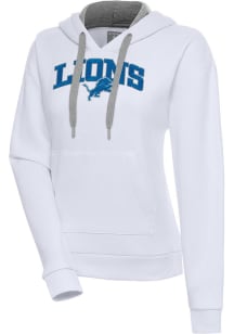 Antigua Detroit Lions Womens White Chenille Logo Victory Long Sleeve Pullover
