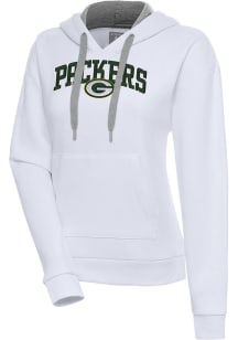 Antigua Green Bay Packers Womens White Chenille Logo Victory Long Sleeve Pullover
