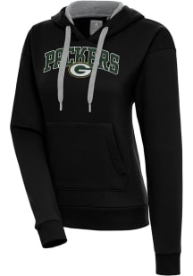 Antigua Green Bay Packers Womens Black Chenille Logo Victory Long Sleeve Pullover