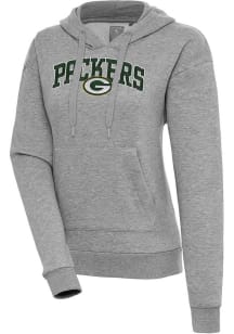 Antigua Green Bay Packers Womens Grey Chenille Logo Victory Long Sleeve Pullover